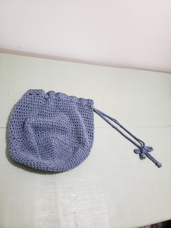 Denim Blue Crochet Bag Vintage Drawstring - image 1