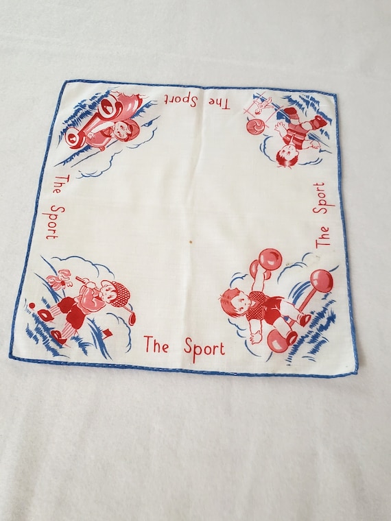 Vintage Childs Hanky "The Sport" 1930s Pink Red Bl