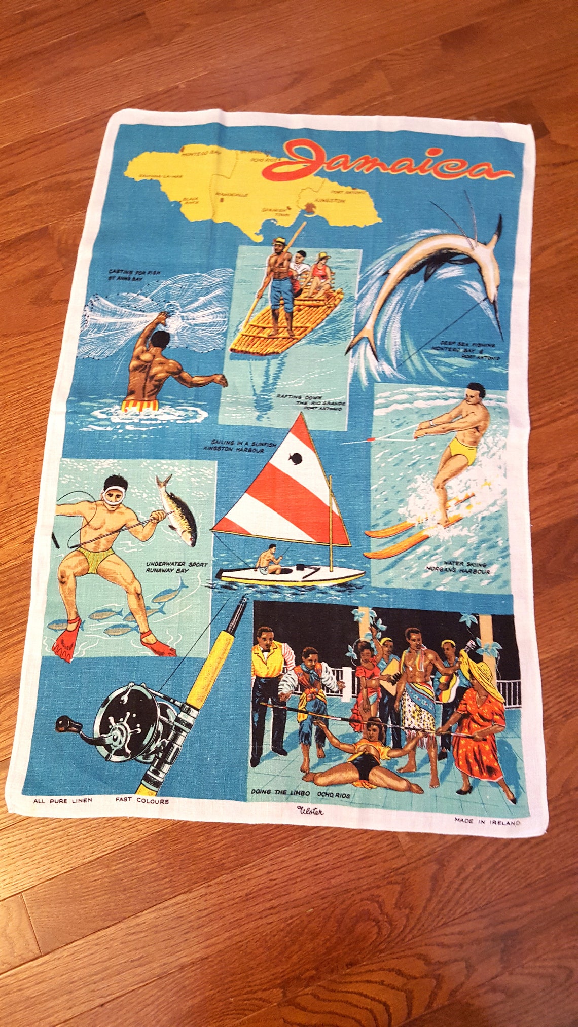 Vintage Jamaica Souvenir Towel Hand Towel Teal Aqua Black Etsy