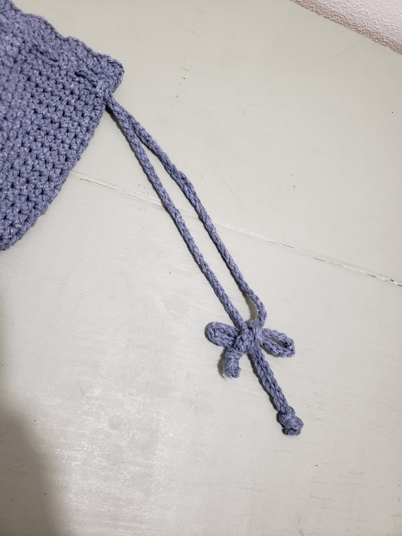 Denim Blue Crochet Bag Vintage Drawstring - image 2