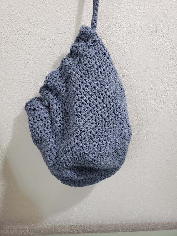 Denim Blue Crochet Bag Vintage Drawstring - image 4