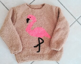 Flamingo trui breien | Etsy Breipatroon Meisjestrui met flamingo