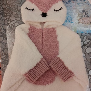 Baby and child hooded poncho sweater, doe shape, from 3 months to 24 months