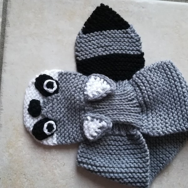 Echarpe raton laveur en tricot de laine pour bébés et enfants fait main