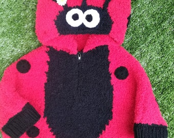 Poncho sweater baby and child hooded ladybug shape from 3 months to 24 months