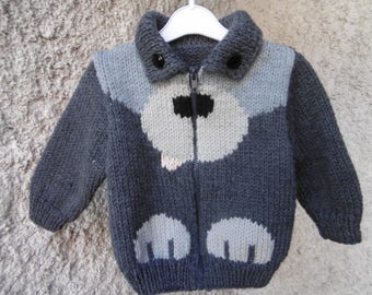 gilet bébé et enfant de motif chien tricoté main 3 mois à 2 ans