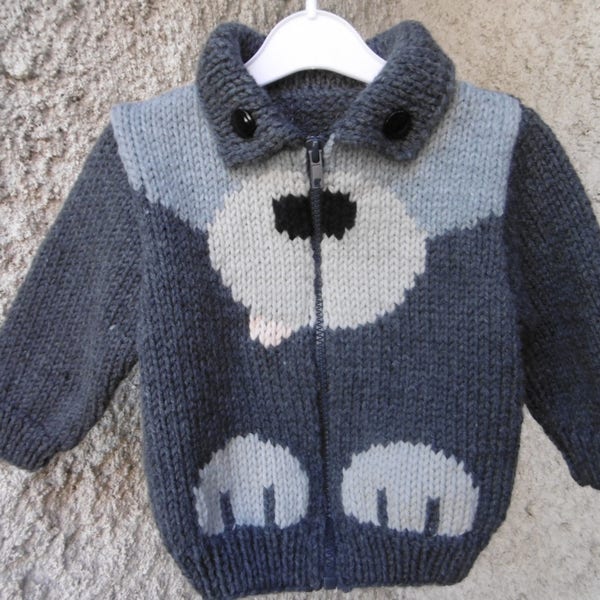 gilet bébé et enfant de motif chien tricoté main 3 mois à 2 ans