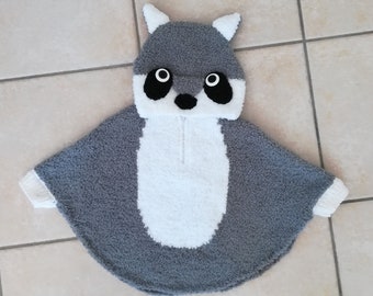 baby and child raccoon hooded poncho 100% hand knitted 3 months to 24 months
