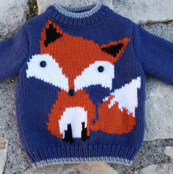 Pull enfant garcon motif renard de 18 mois a 6 ans tricote main Etsy France