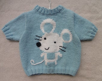 Pull brassière bleu bébé motif souris de 3 mois à 2 ans