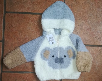 Gilet à capuche motif koala bébé et enfant  de 3 mois à 2 ans 100% fait main