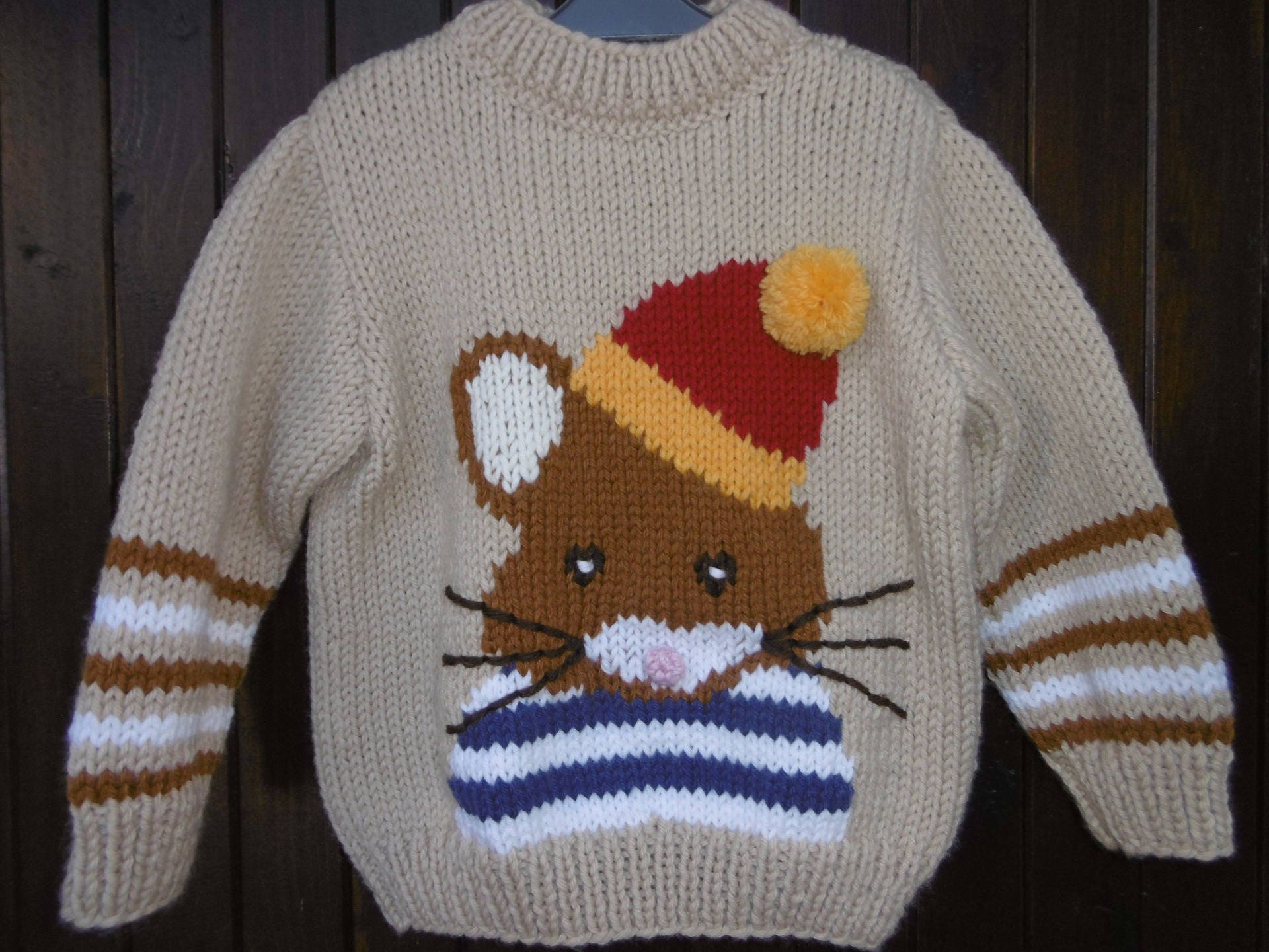 Hand knitted boy s rat pattern sweater from 2 to 6 years old