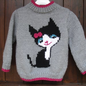baby and child girl sweater with cat pattern, long sleeves from 6 months to 6 years image 1