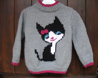 bebé y niña suéter patrón gato mangas largas de 6 meses a 6 años