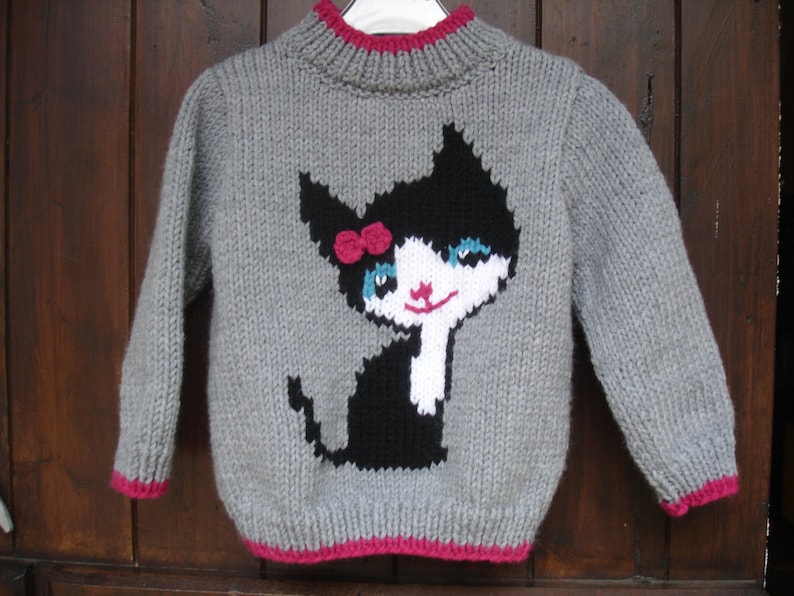 baby and child girl sweater with cat pattern, long sleeves from 6 months to 6 years image 1