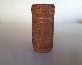 Antique Chinese Carved Bamboo Tea Caddy mid 18th century. Made in China