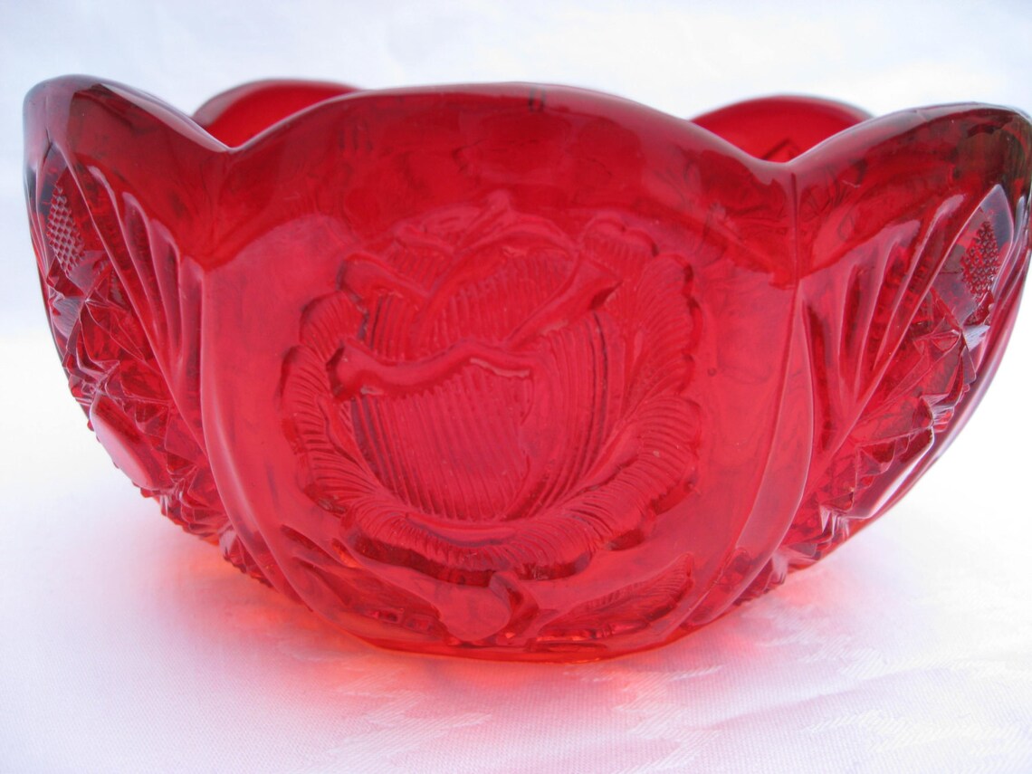BROCKWITZ Rose Garden Red Glass Bowl Beautiful Vintage Etsy