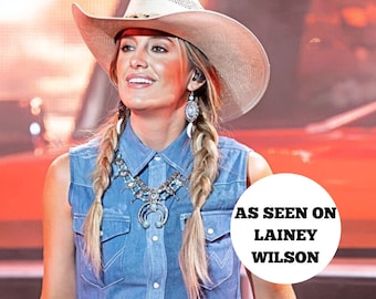 Concho + coyote teeth earrings- as seen on Lainey Wilson/ coyote earrings / western earrings / concho earrings