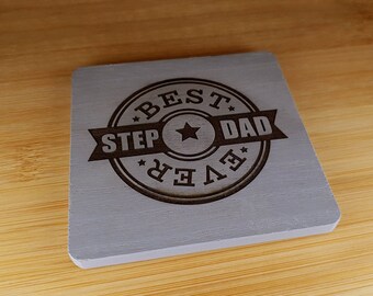 Best stepdad ever wooden engraved coaster fathers day gift