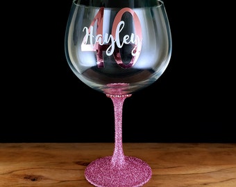 personalised birthday gin glass gems glitter fun party