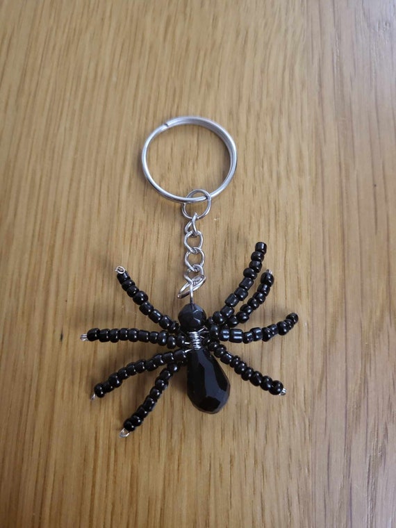 spider keyring beaded black Halloween gift hand made alternative fashion