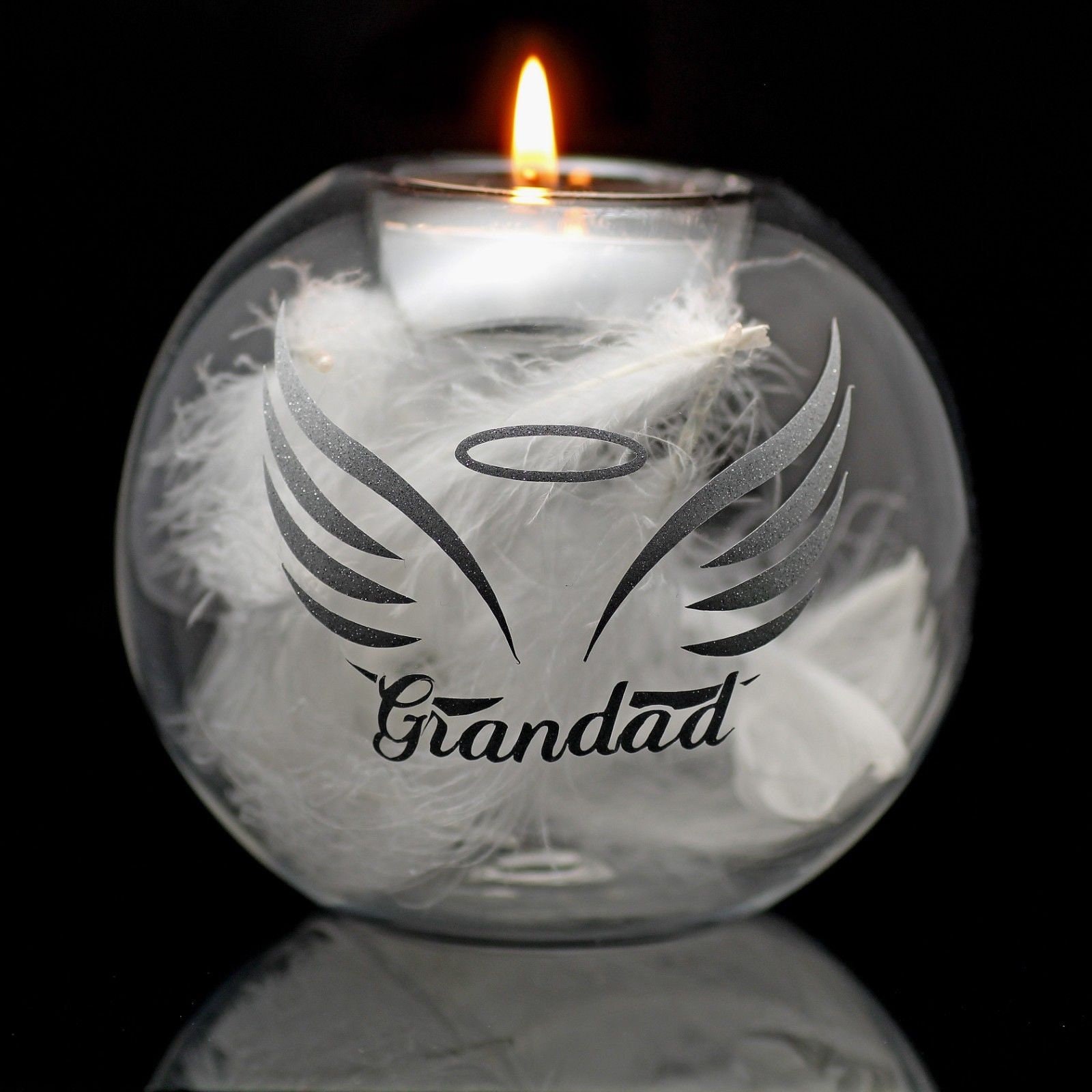 Angel wings personalised Memorial Glass Candle Tea Light Holder Decor home wedding feathers