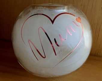mum or dad Memorial Glass Candle Tea Light Holder feathers home wedding