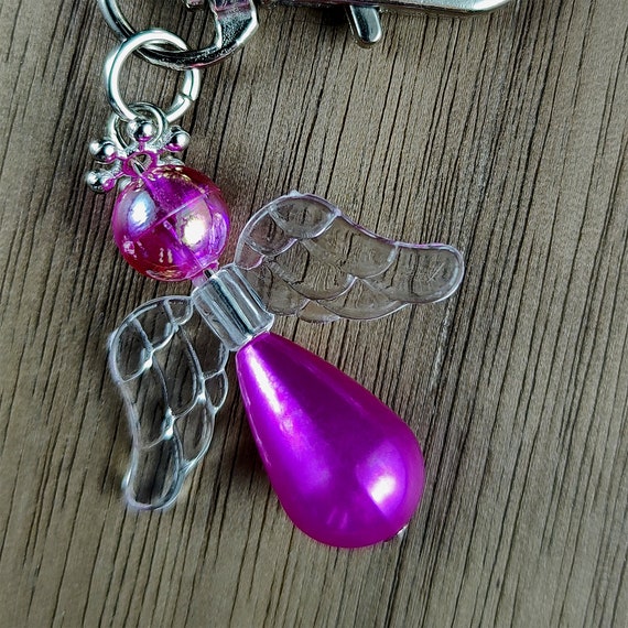 Hot Pink Angel Beaded Key Ring