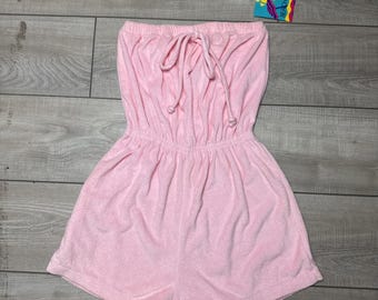 Vintage 80's Sears Beached Baby Pink Terry Cloth Barbie Core Romper Coverup S