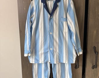 Vintage 1950s Set Textron Striped Cotton Pajamas Camp Collar Mens Size A (Small)