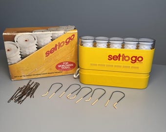 Vtg Clairol Set to Go Electric Hot Rollers Travel Hair Curlers 5 Clips Yellow