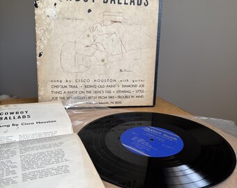 1952 Cowboy Ballads Cisco Houston Folkways Record Booklet Original Vinyl LP 10"