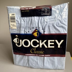 Vtg Sealed 1996 Jockey Classic Full Cut Boxer Blue 100% Cotton Mens Large USA image 1