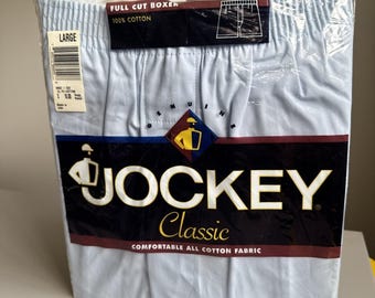 Vtg Sealed 1996 Jockey Classic Full Cut Boxer Blue 100% Cotton Mens Large USA