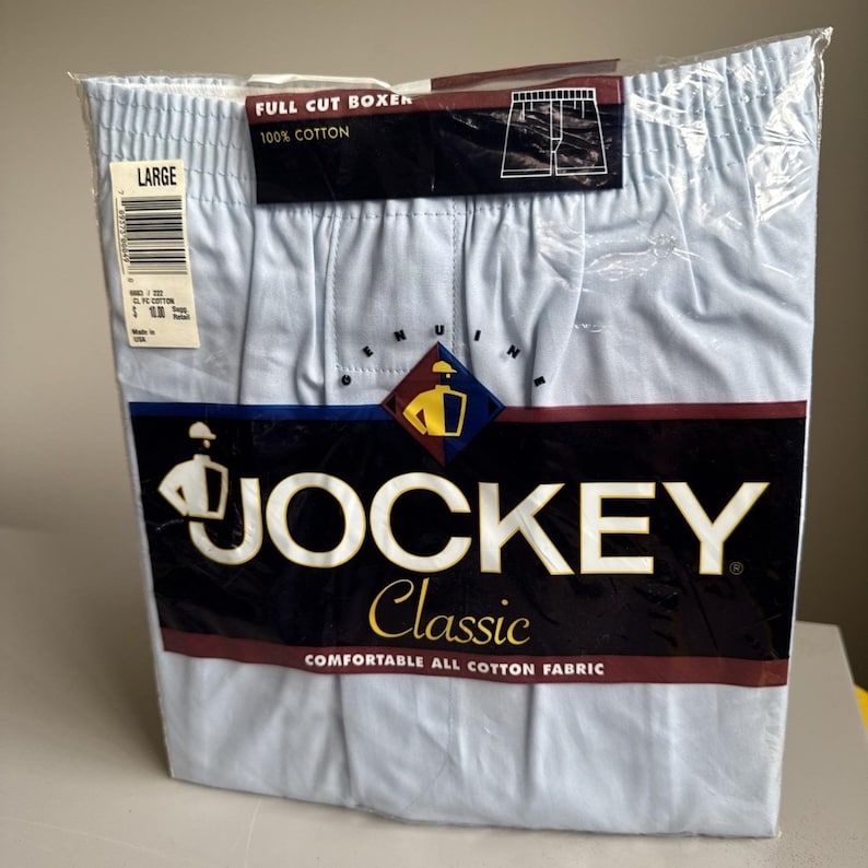 Vtg Sealed 1996 Jockey Classic Full Cut Boxer Blue 100% Cotton Mens Large USA image 1