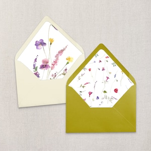 Wildflower Watercolor Envelope liner template Collection, five designs, envelope liners for wedding invitations, digital download, DIY