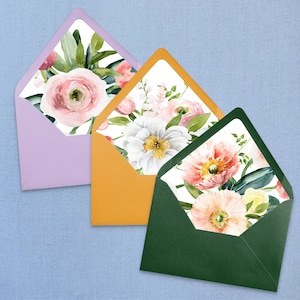 Spring Watercolor Floral Envelope liner template Collection, five designs, liners for wedding invitations, digital download, DIY
