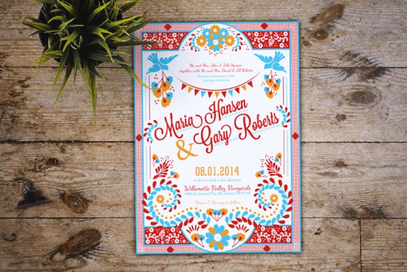 Mexican Wedding Invitation Set colorful Latin embroidery | Etsy