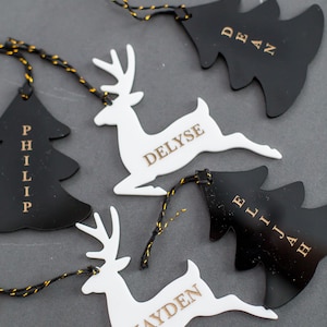 Benutzerdefinierte Strumpf-Tags, benutzerdefinierte Weihnachtsschmuck, Hirsch, Weihnachtsbaum, Laser graviert