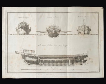 Engraving of the plan of a Roman galley, eighteenth century.