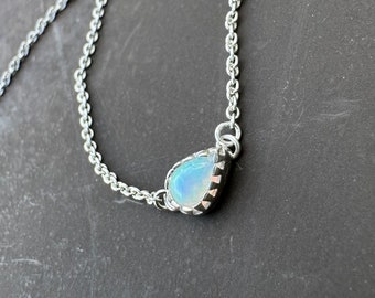Silver teardrop opal necklace, silver opal necklace, silver pendant necklace, dainty necklace, shiny opal jewelry, delicate opal necklace