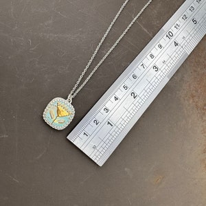 Sterling zilveren bloemenketting, hangerketting, zilveren en gouden ketting, zilveren bloemenketting, blauw afbeelding 6