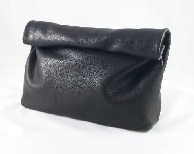 Lunch Bag Clutch Black Leather Etsy