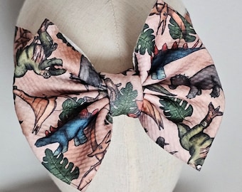 Dinosaur Knit Hair Bow - Headwrap - Clip - Pigtail Bows - Headband - Dino - Piggies - T Rex - Jurassic - Prehistoric - Birthday - Theme