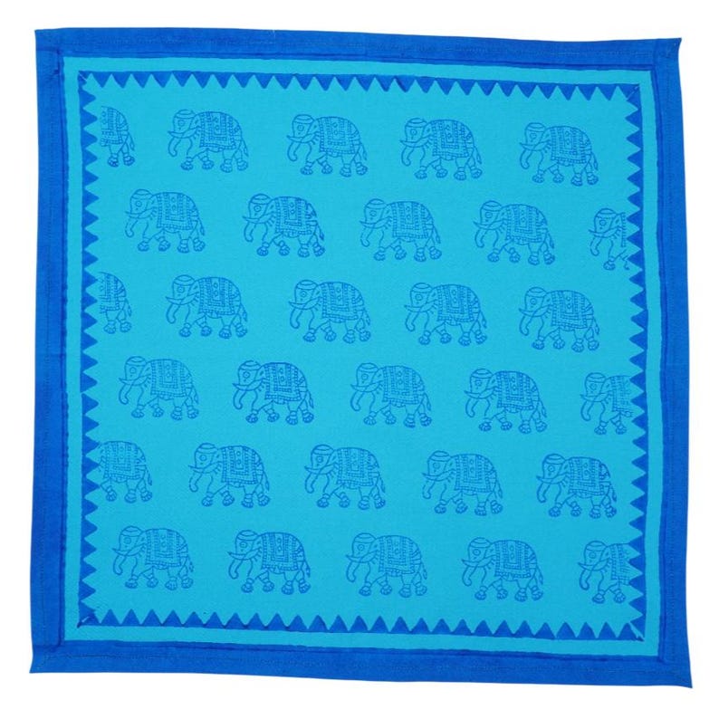 Pañuelos de elefante azul/azul estampados a mano en algodón orgánico imagen 1