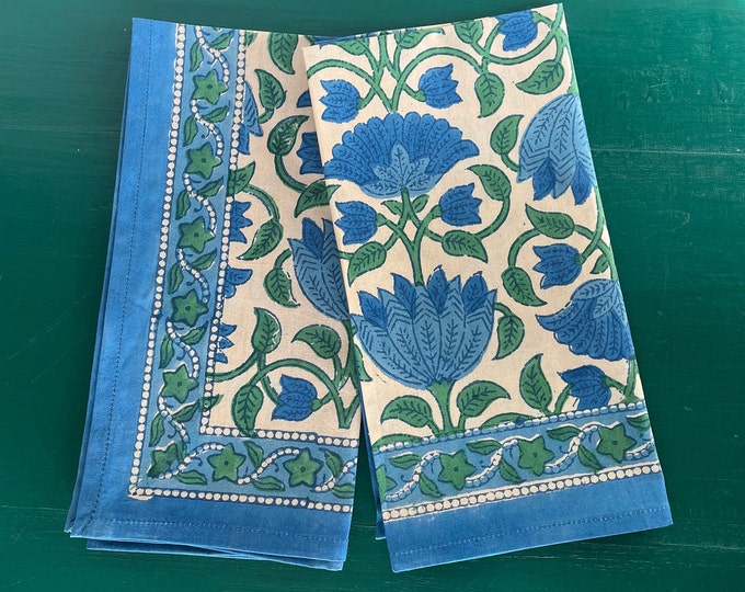 Blue Lotus Napkin Hand Block Printed on Organic Cotton