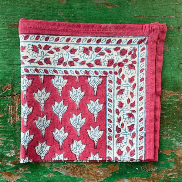 Pink Chameli Handkerchief Hand Block Printed on Organic Cotton