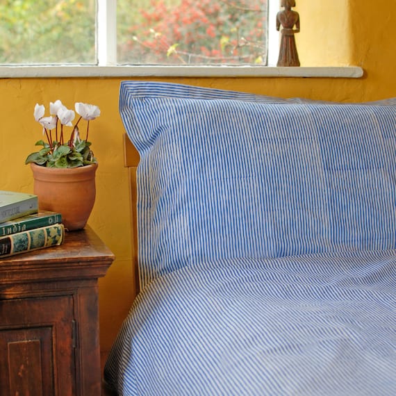 Blue Stripe Duvet Cover Hand Block Printed On Organic Cotton Etsy