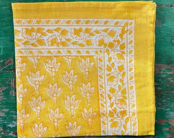 Yellow Chameli Hankies Hand Block Printed on Organic Cotton