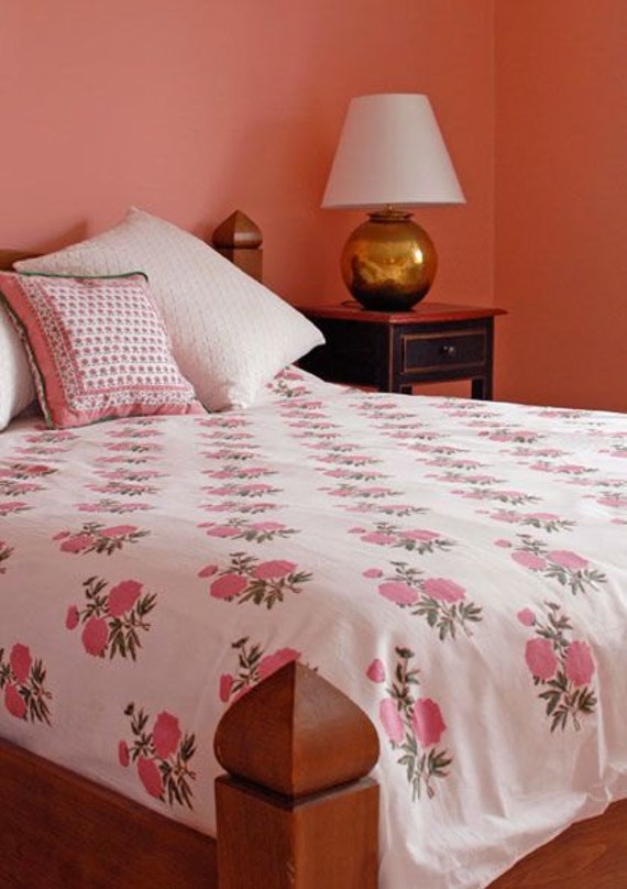 Peony Duvet Cover Hand Block Printed On Organic Cotton Etsy